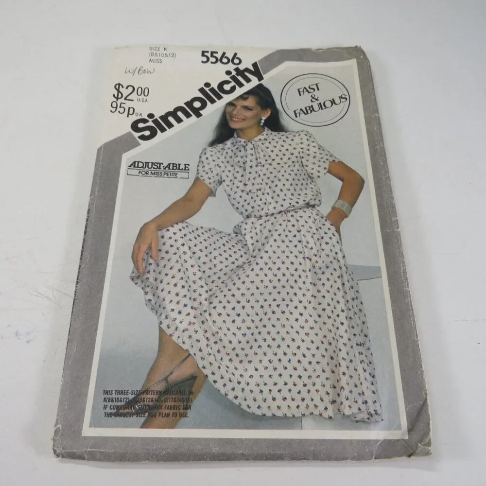 Simplicity 5566 clothing pattern Dress Bow Blouse Hand Tie size 8-10